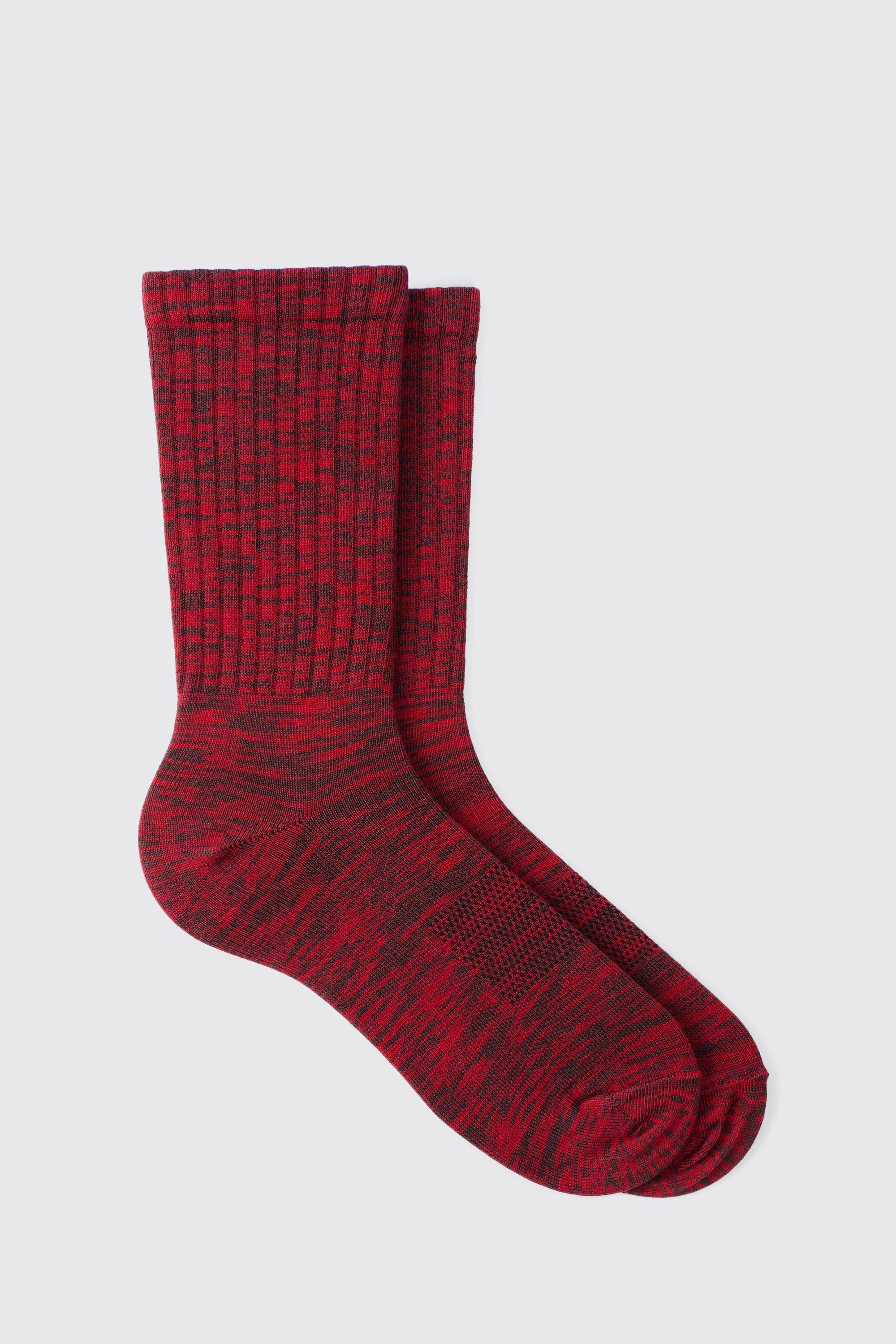 Plain Marl Socks In Red | boohooMAN USA Product Image