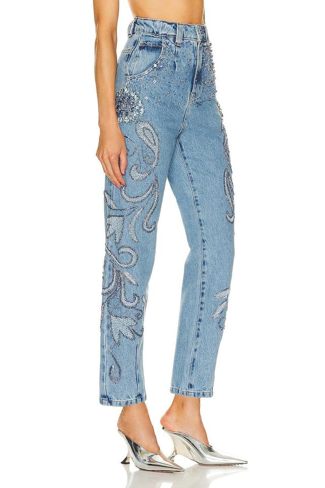 PatBO Hand Beaded Straight Leg Jean in Denim - Blue. Size 2 (also in ). Product Image