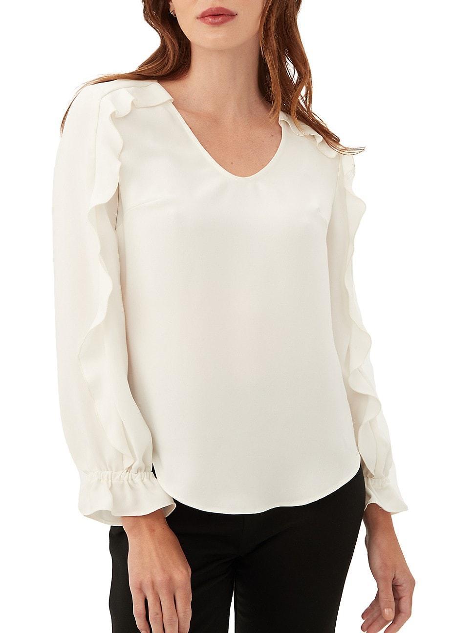 Womens Owl Ruffled Long-Sleeve Blouse Product Image