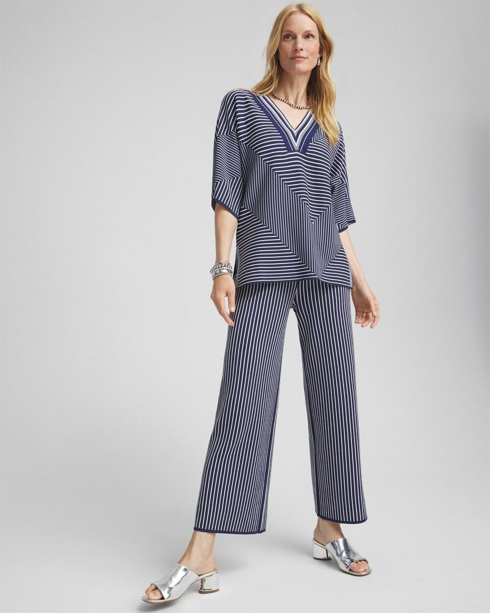 Stripe Wide Leg Sweater Cropped Pants Product Image