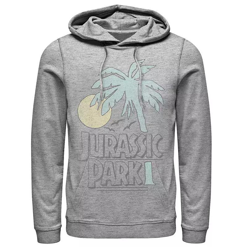 Mens Jurassic Park Palm Tree Sunset Logo Hoodie Athletic Grey Product Image