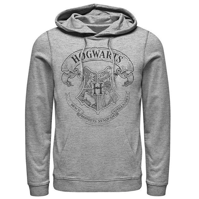 Mens Harry Potter Simple Hogwarts Crest Outline Graphic Pullover Hoodie Athletic Grey Product Image