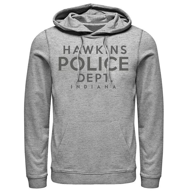 Mens Stranger Things Hawkins Police Dept. Indiana Hoodie Athletic Grey Product Image