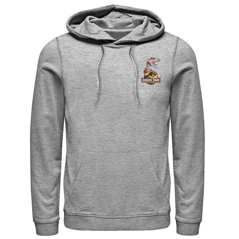 Mens Jurassic Park Raptor Hold Logo Pocket Hoodie Med Grey Product Image