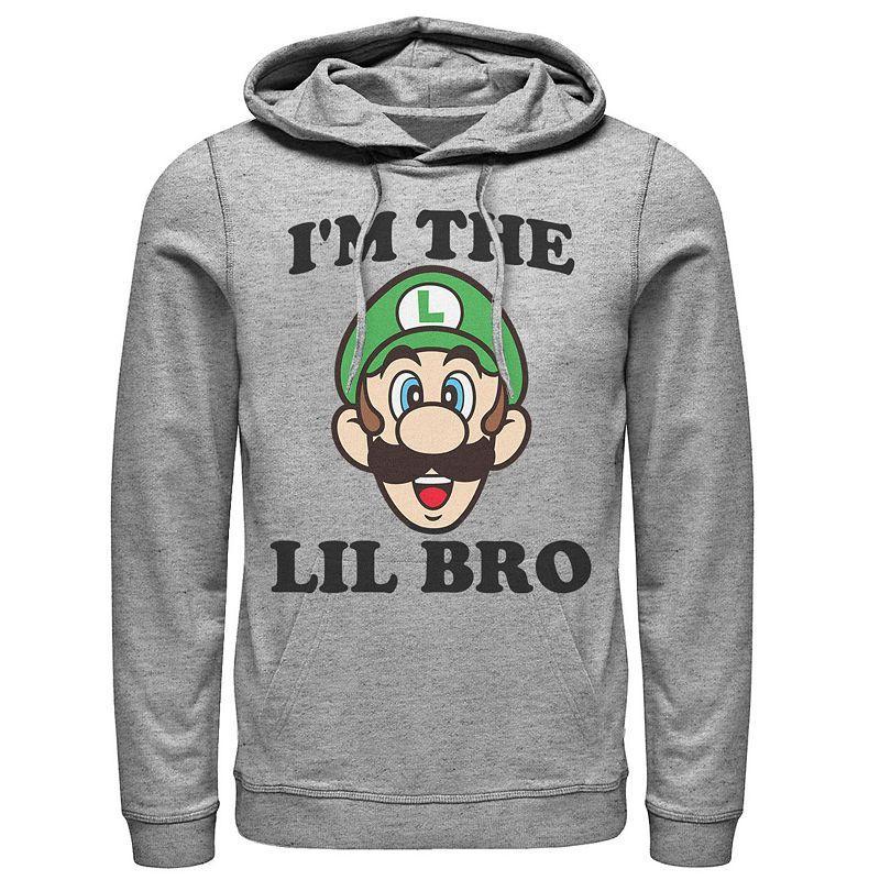 Mens Nintendo Super Mario Luigi Lil Bro Hoodie Athletic Grey Product Image