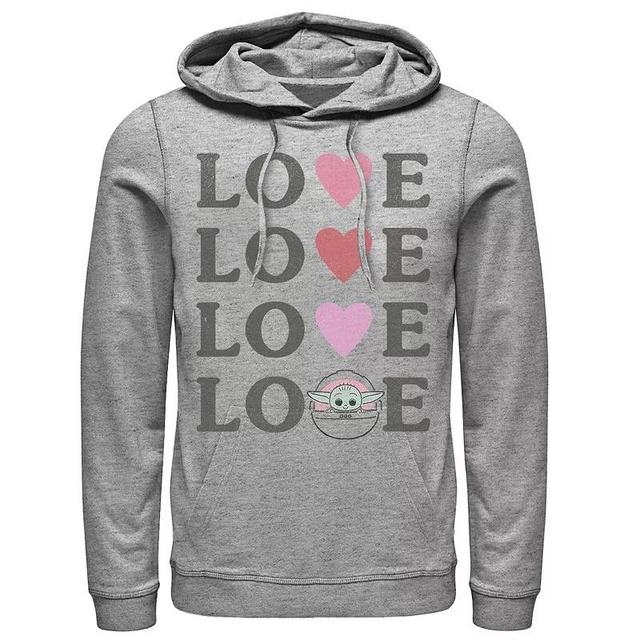 Mens Star Wars The Mandalorian The Child Love Text Stack Hoodie Athletic Grey Product Image