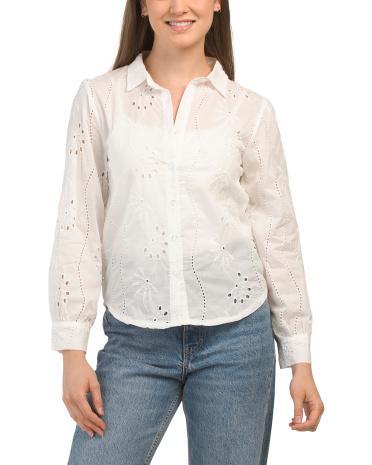 Long Sleeve Eyelet Top for Women | Cotton Product Image