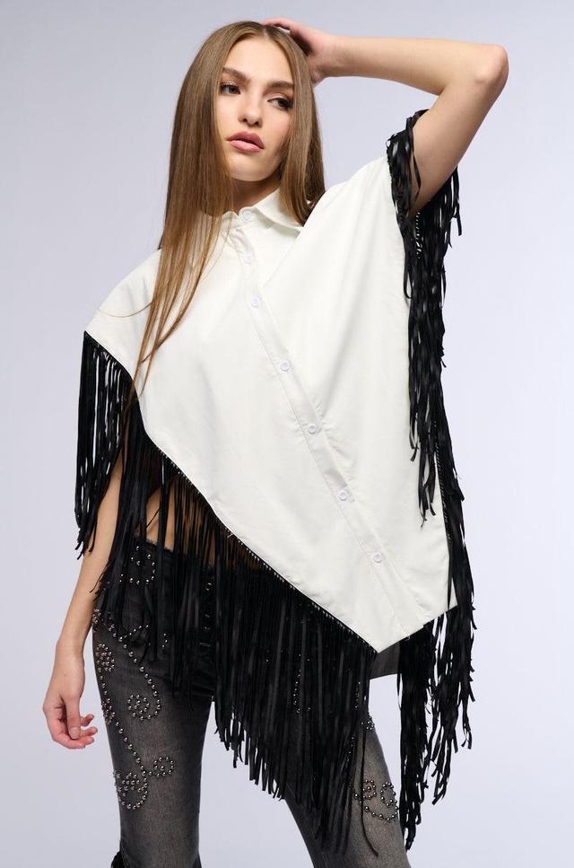 FLY HIGH FAUX LEATHER TOP WITH FRINGE Product Image