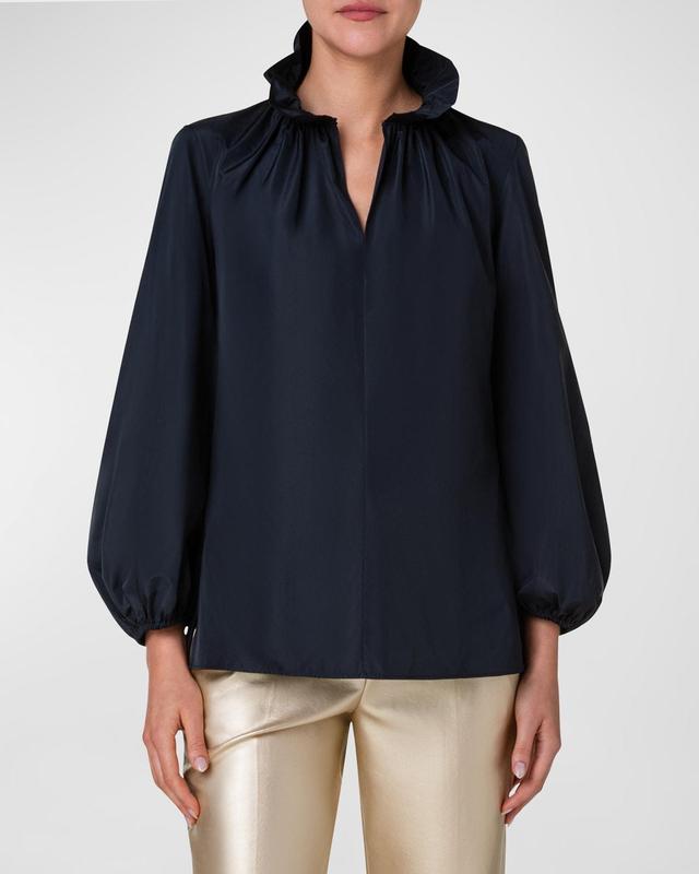 Womens Taffeta Blouson-Sleeve Blouse Product Image