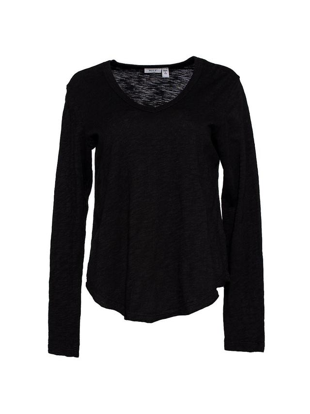 Womens Long Sleeve V-Neck Raw Hem Shirttail Product Image