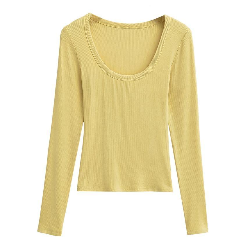 Long-Sleeve Scoop Neck Plain Crop Tee Product Image