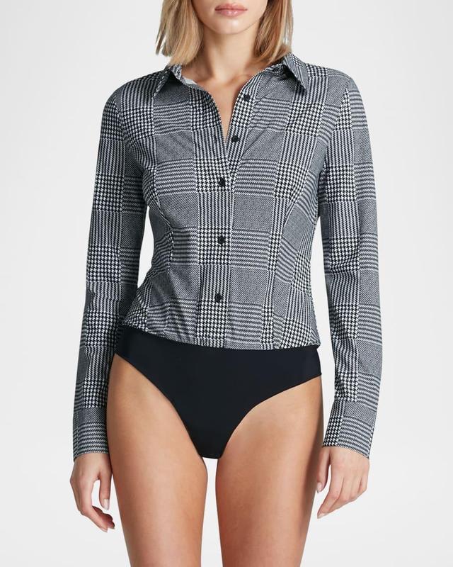 Plaid Button-Down Shirt Bodysuit Product Image