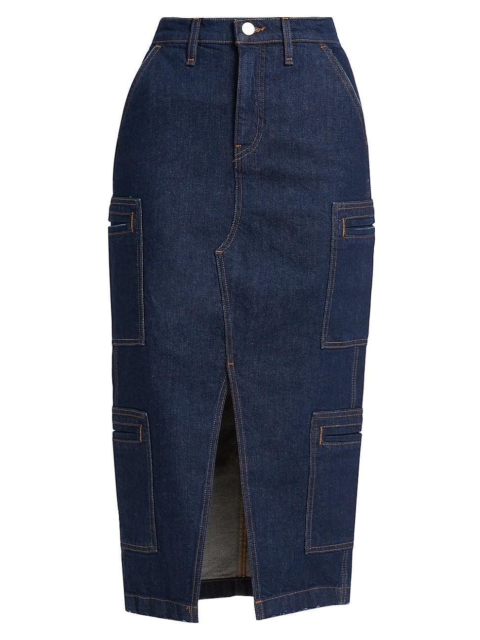 Womens Cargo Denim Midi-Skirt Product Image