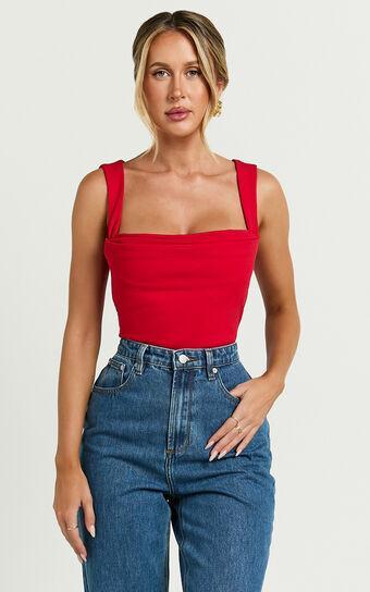 Donna Top - Cowl Neck Corset Top in Red Product Image