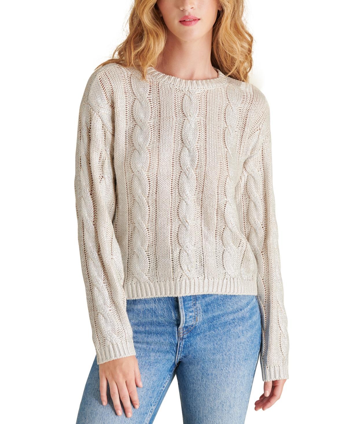 Steve Madden Womens Renzo Cable-Knit Metallic-Foil Sweater product image