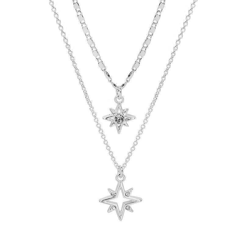 Emberly Silver Tone Crystal Starburst Double-Strand Pendant Necklace, Womens, Clear Product Image