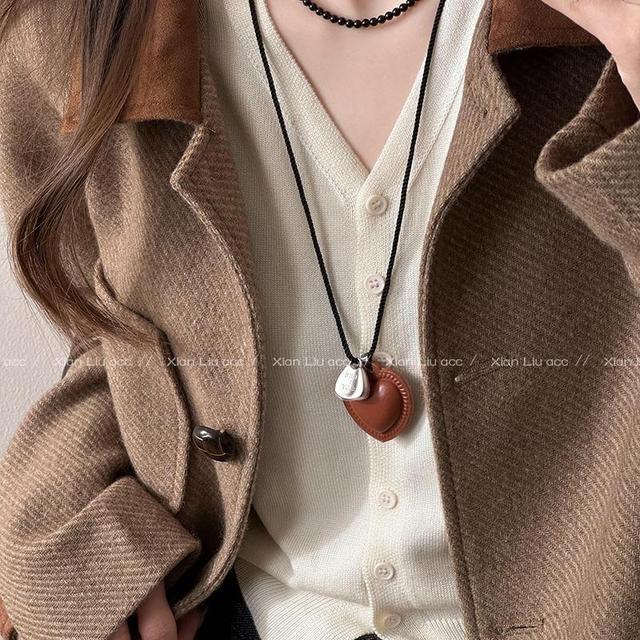 Heart Faux Leather Cord Necklace Product Image