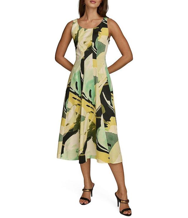 Donna Karan Scoop Neck Sleeveless Fit and Flare Cotton Sateen Midi Dress Product Image