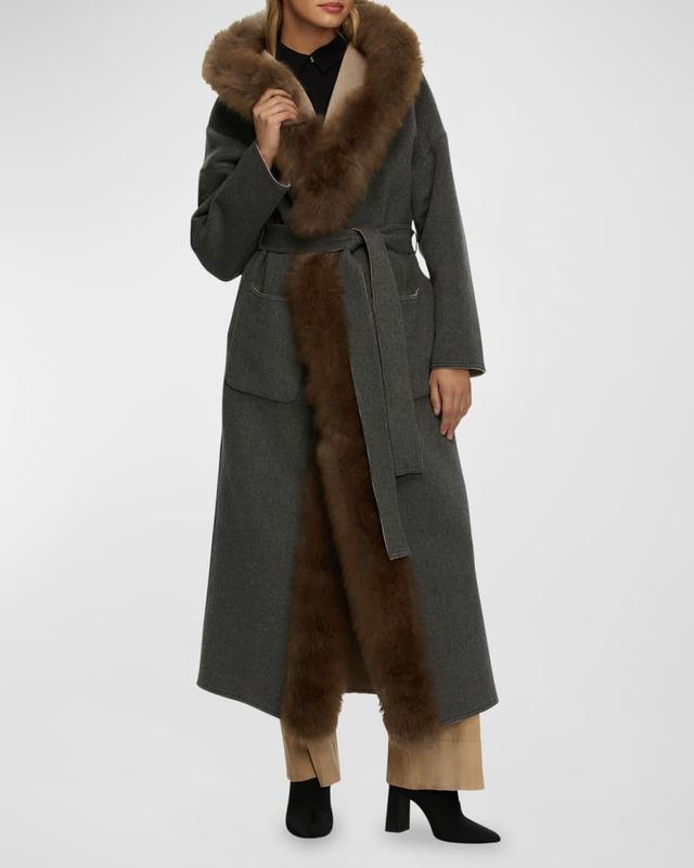 Reversible Cashmere Wrap Parka Jacket With Cashmere Goat Shearling Trim Product Image