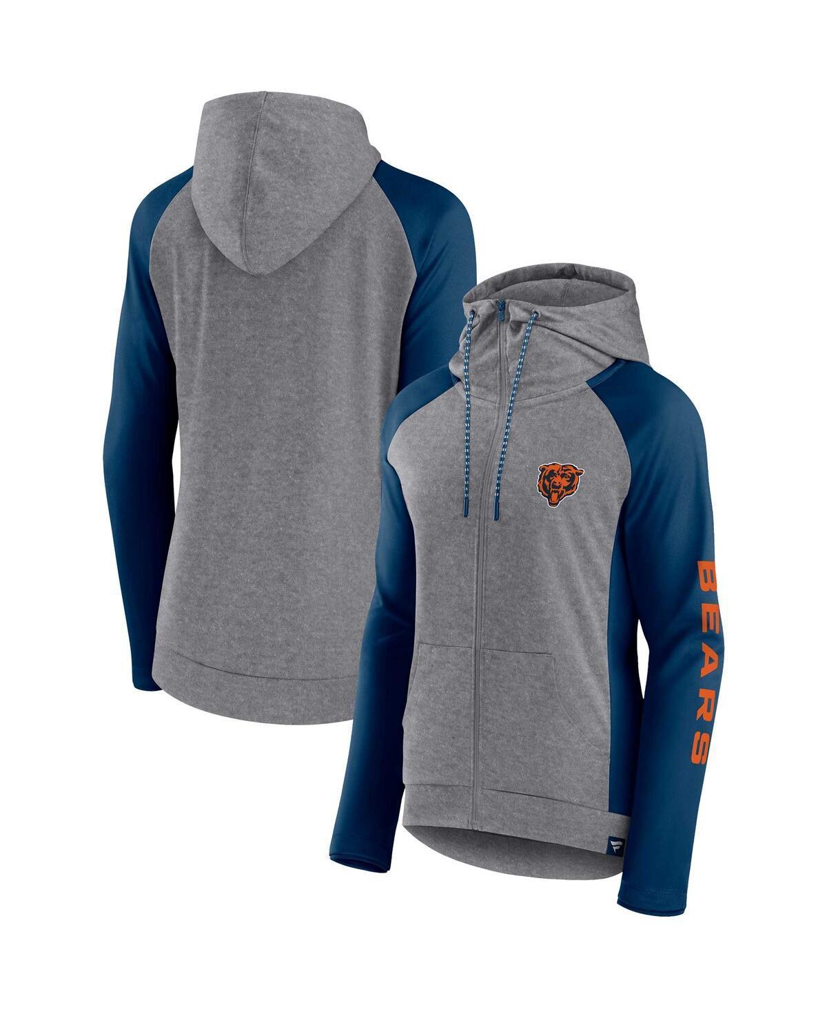 Womens Fanatics Branded Heather Gray/College Navy Chicago Bears Blind Side Lightweight Full-Zip Hoodie Product Image