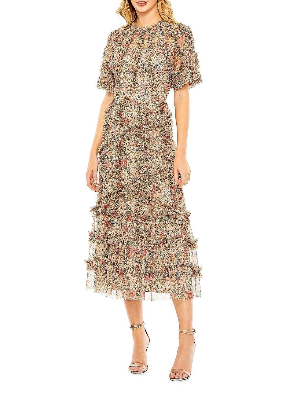 Womens Floral Flutter Sleeve Mesh Print Dress Product Image