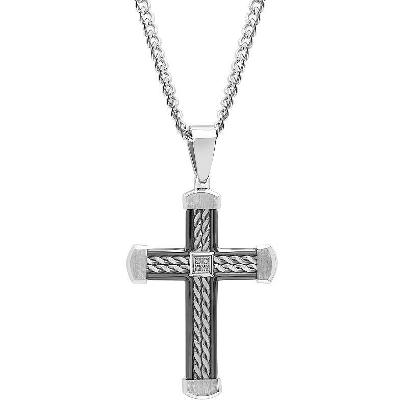 Mens Diamond Accent Stainless Steel Two-Tone Cross Pendant White Product Image