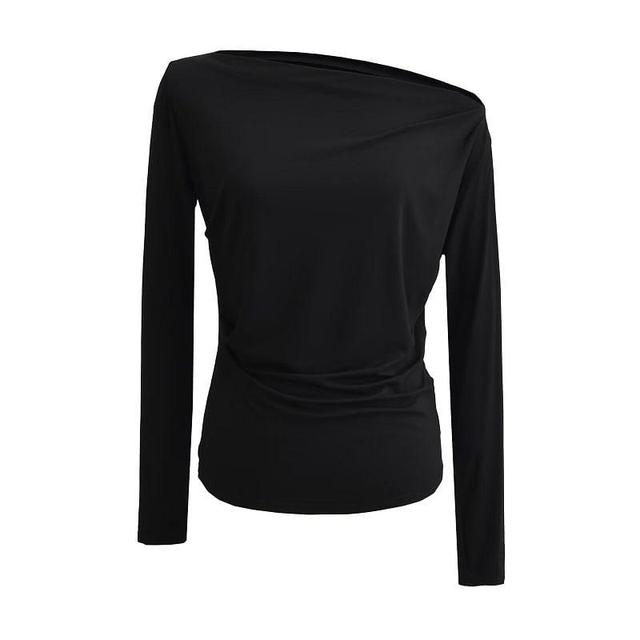 Long-Sleeve One-Shoulder Plain Tee Product Image