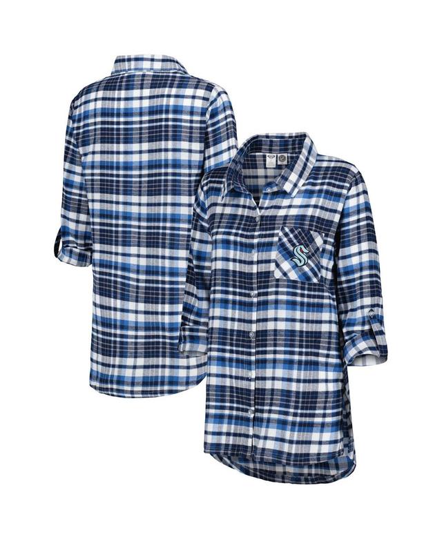 Womens Concepts Sport Deep Sea Blue Seattle Kraken Mainstay Flannel Full-Button Three-Quarter Sleeve Nightshirt Product Image