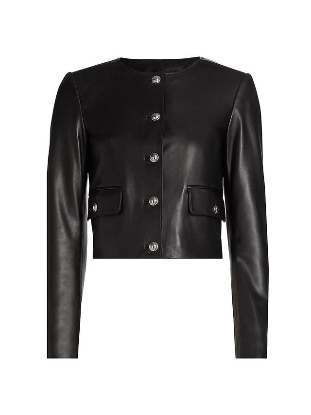 Womens Cropped Leather Jacket Product Image