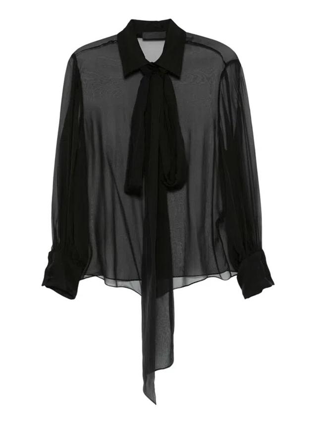 VALENTINO Semi-sheer Long-sleeve Blouse In Black Product Image