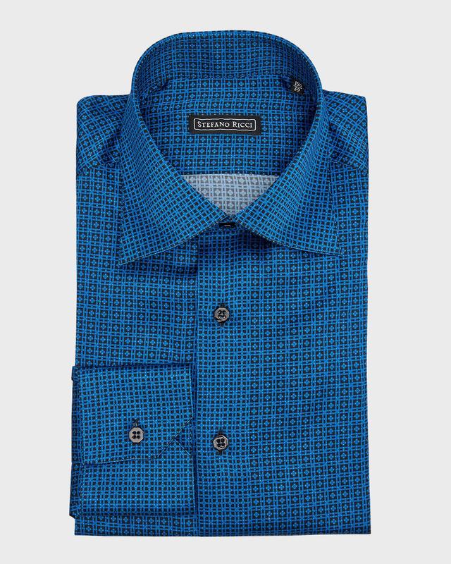 Men's Micro-Patterned Silk Dress Shirt Product Image