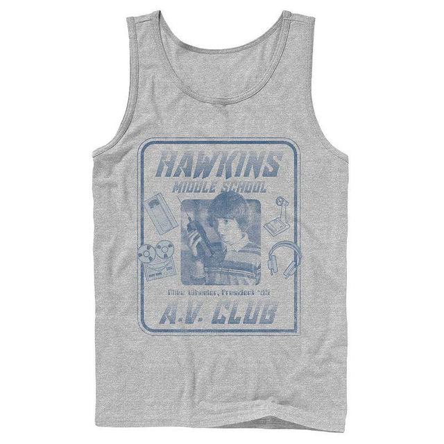 Mens Netflix Stranger Things Mike Wheeler Hawkins A.V. Club Tank Top Athletic Grey Product Image