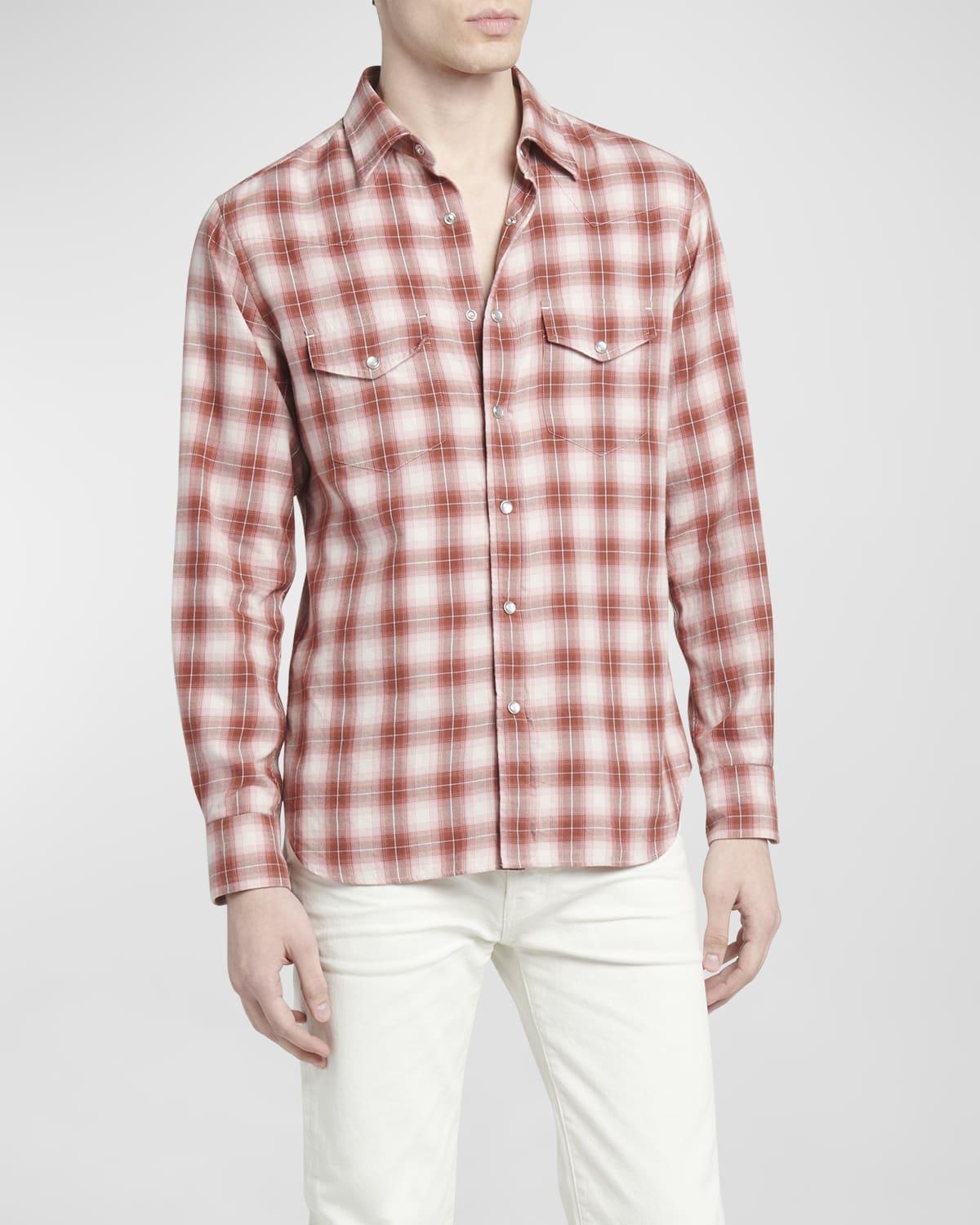 Men's Gradient Check Western Button-Down Shirt Product Image