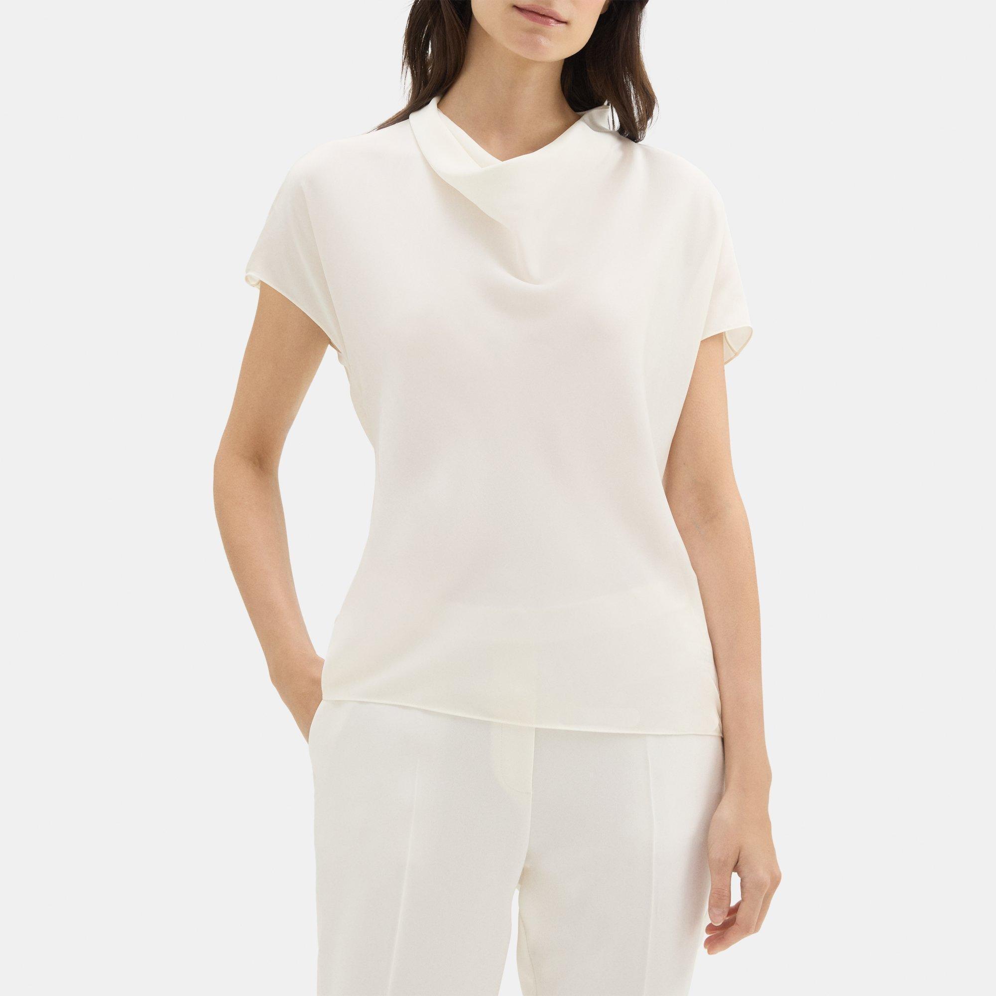 Silk Georgette Short-Sleeve Cowl Top | Theory Outlet Product Image