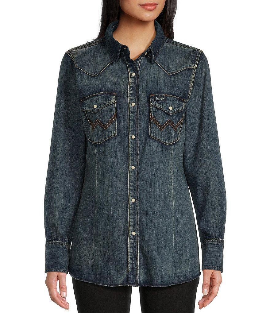 Wrangler® Denim Snap Front Long Sleeve Western Shirt Product Image