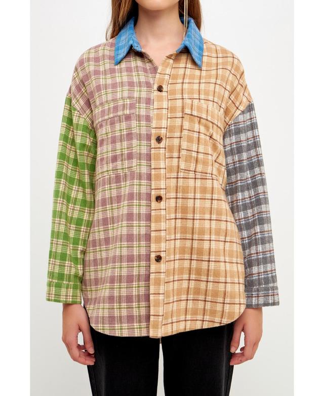 Grey Lab Womens Over Plaid Colorblock Shirt Product Image