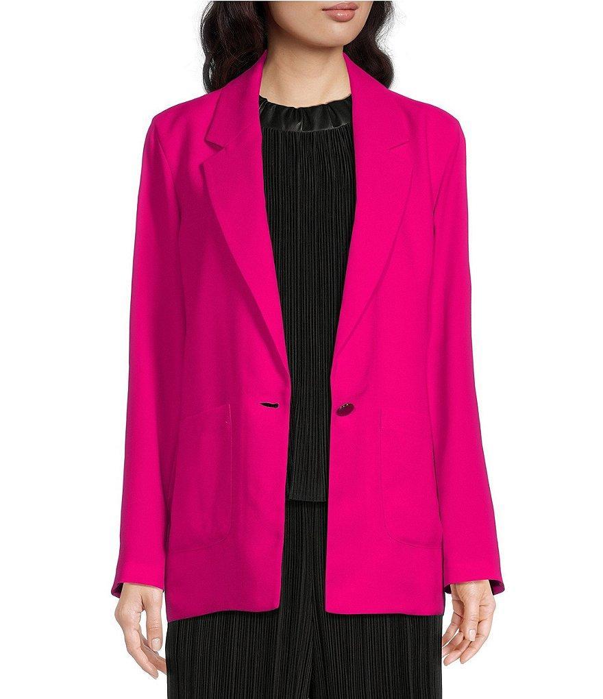 DKNY by Donna Karan Solid Satin Notch Collar Long Sleeve Patch Pocket Button Front Blazer Product Image