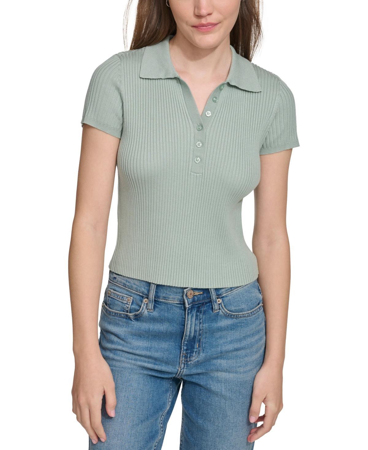 Women's Ribbed Short-Sleeve Polo Shirt Product Image