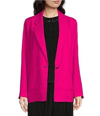 DKNY by Donna Karan Solid Satin Notch Collar Long Sleeve Patch Pocket Button Front Blazer product image