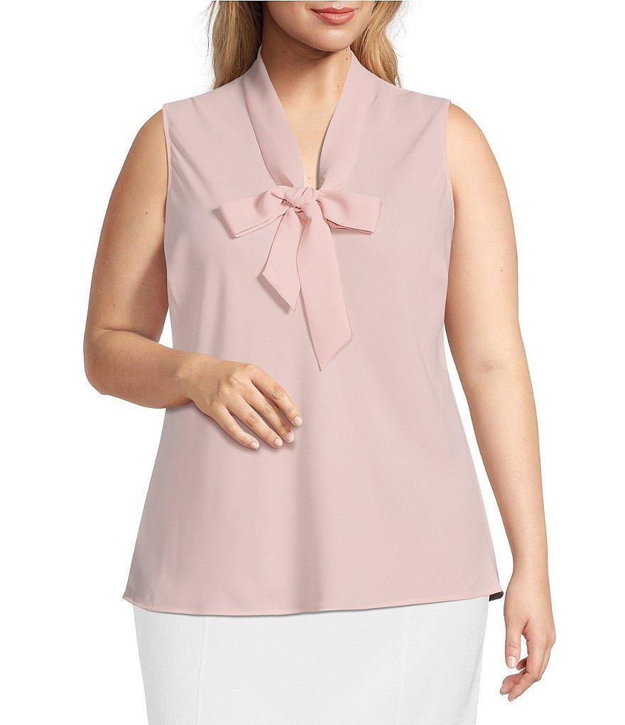 Kasper Plus Size Tie Front V-Neck Sleeveless Crepe Blouse Product Image