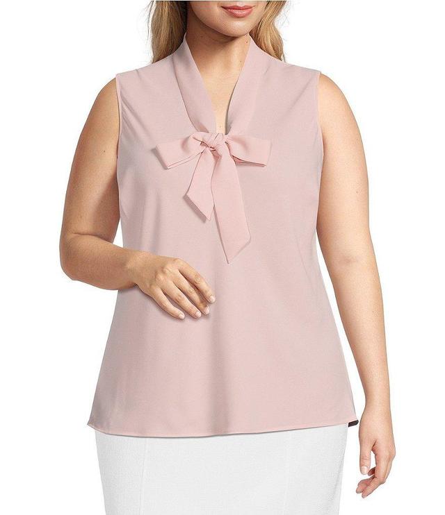 Kasper Plus Size Tie Front V-Neck Sleeveless Crepe Blouse Product Image