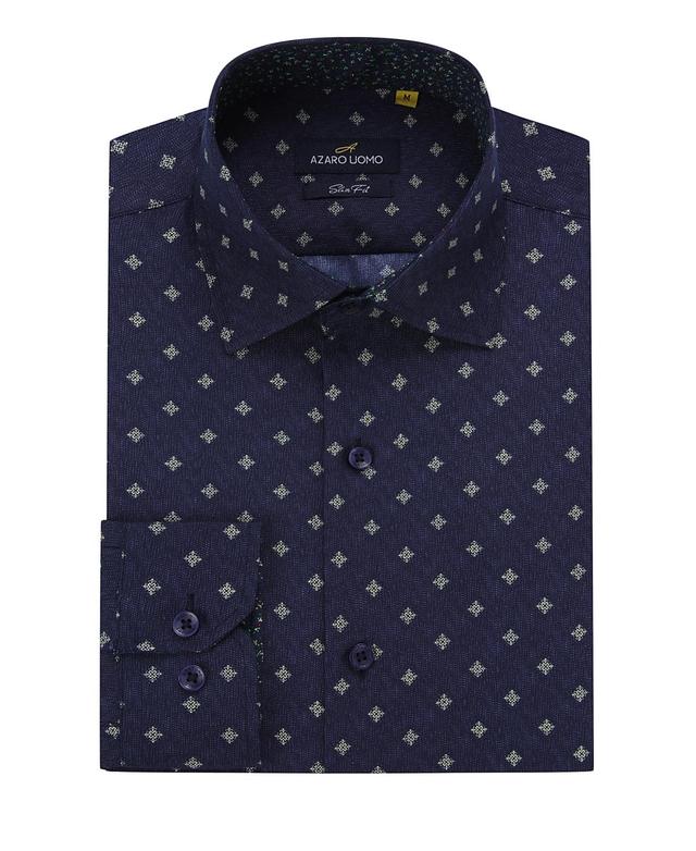 Azaro Uomo Mens Geometric Print Shirt - Navy Blue Product Image