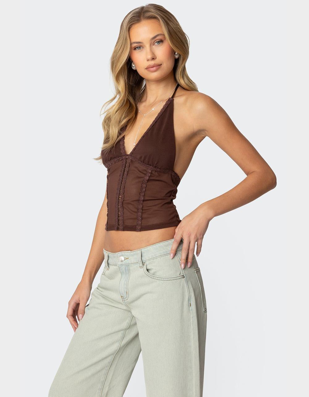 EDIKTED Lucie Lacey Mesh Halter Top Product Image