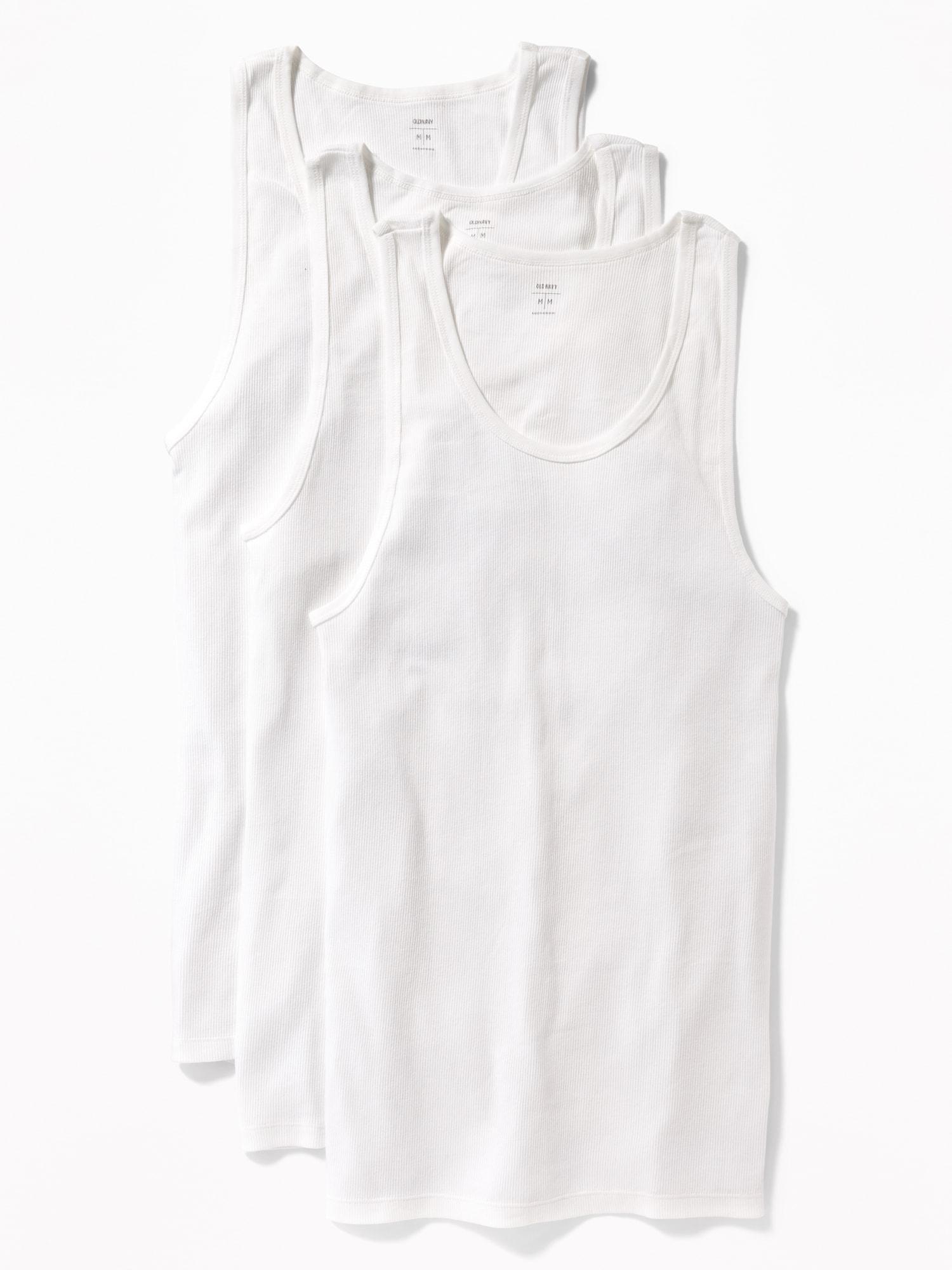 Old Navy Go-Dry Rib-Knit Tank Tops 3-Pack for Men - White - male - Size: S Product Image