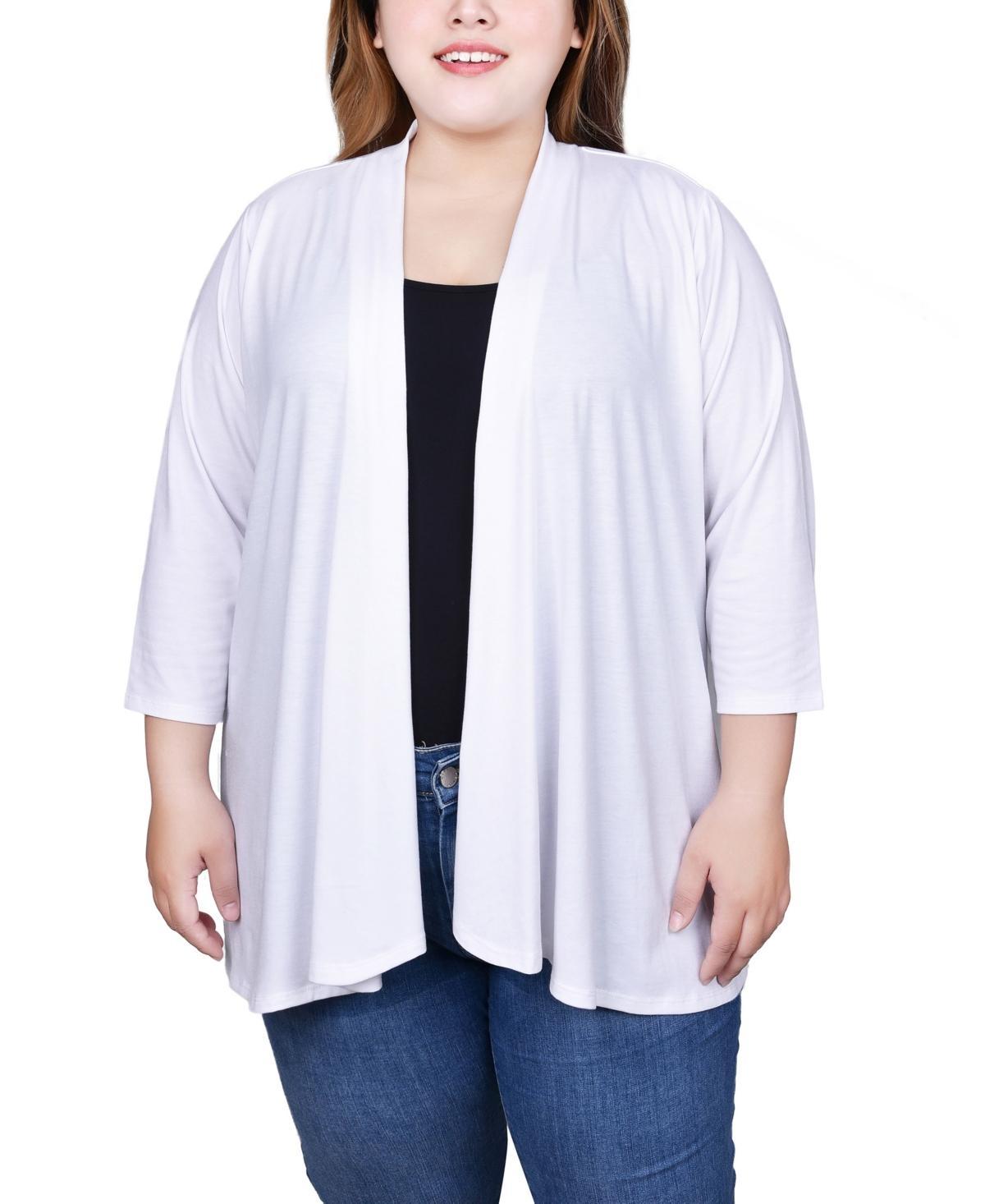 NY Collection Womens Plus Size 3/4 Sleeve Solid Cardigan -BURGUNDY Product Image