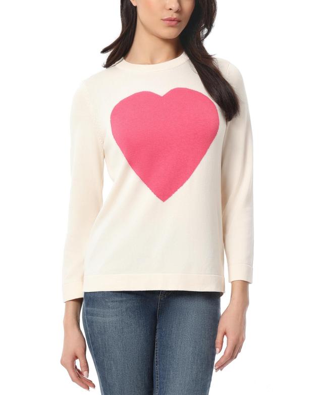 Jones New York Womens Heart Crewneck Long-Sleeve Sweater - Jones White Product Image