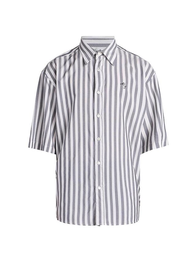 Acne Studios Embroidered Logo Stripe Button-Up Shirt Product Image