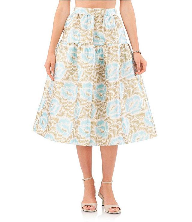 1. STATE Sketched Floral Print Round Twill High Waisted Coordinating Full Midi Skirt Product Image