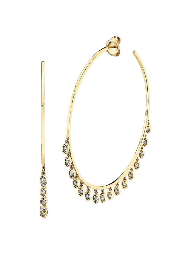 Womens 14K Yellow Gold & 0.44 TCW Diamond Large Evil Eye Fringe Hoop Earrings Product Image