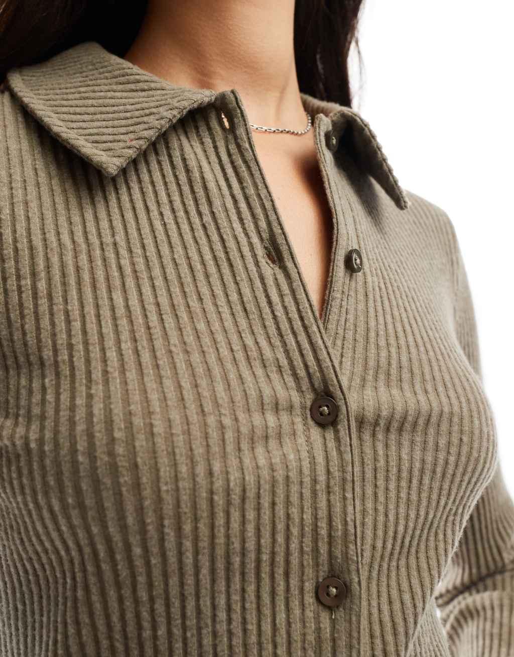 ASOS DESIGN supersoft cropped ribbed collar cardigan in taupe heather Product Image